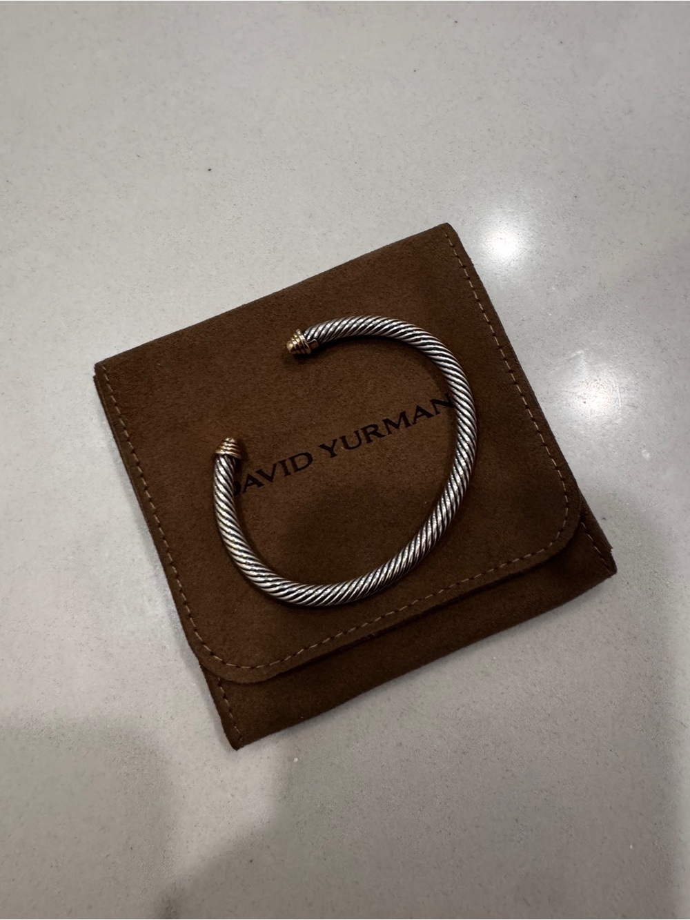 David Yurman Silver Cable Bracelet with Gold End Caps